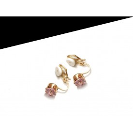 Cercei clips cu cristal rotund roz